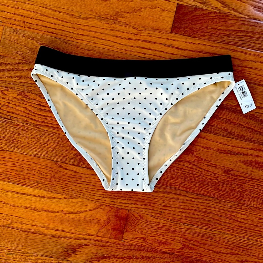 Navy polka dot bikini bottom small